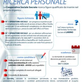 AVVISO URGENTE RICERCA PERSONALE  : Operatore Sociale  – AMBITO TERRITORIALE LARINO (CB)